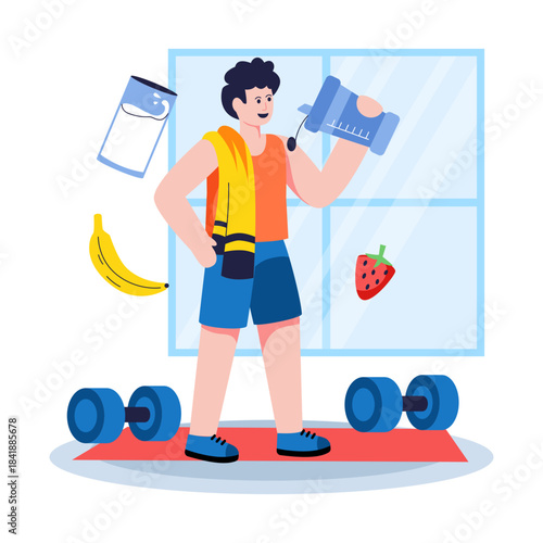 Modern design illustration of drink protein shake