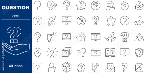 40 Line Style Question Icons Support, Inquiry and FAQ Help Symbols