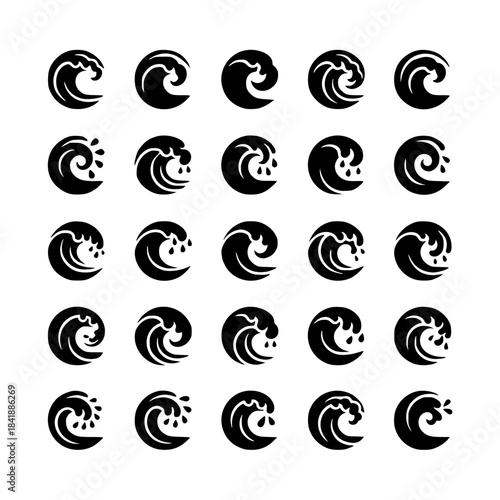 Abstract black spiral icon grid pattern