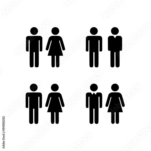 Diverse male and female silhouettes in paired group icons