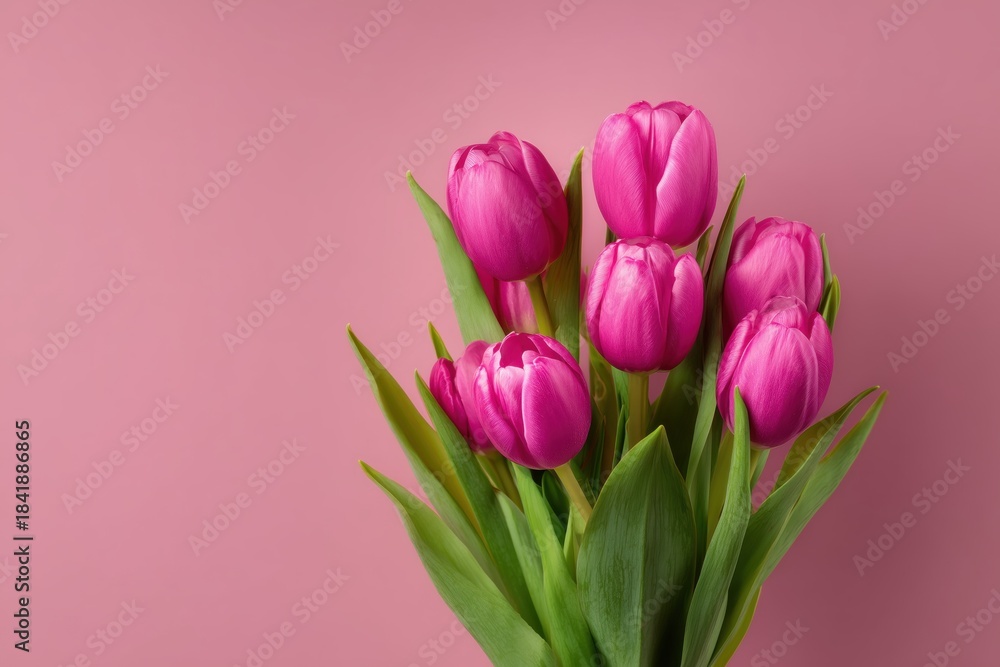 Fototapeta premium Pink Tulips Bouquet on Pink Background
