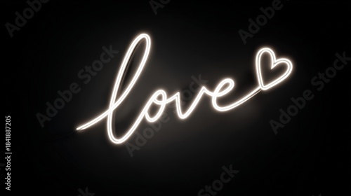 Minimalist Neon Love Script with Heart on Black Background
