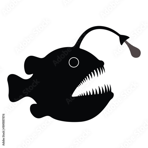 Anglerfish Silhouette Illustration of a Deep Sea Predator with Lure