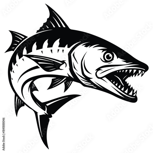 Illustration of a Barracuda Fish with an Open Mouth and Sharp Teeth