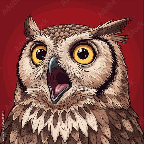 Surprised Owl with Wide Eyes and Open Beak Illustration.
