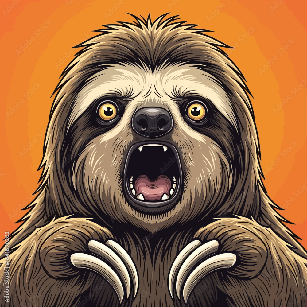 Naklejka premium Cartoon Sloth with Wide Eyes and Open Mouth in Shock.