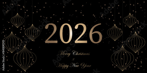 Happy New Year 2026 brochure covers set. Xmas minimal banner design with festive with balls. Vector illustration for flyer, poster or greeting card. Mesh balls in black background