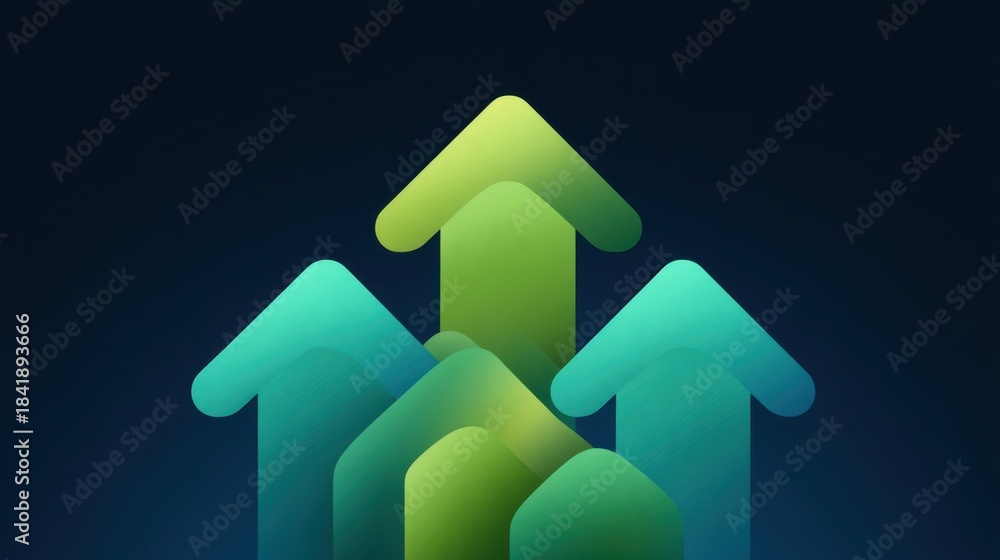 Fototapeta premium Abstract modern design featuring stylized arrows representing growth, progress, and forward movement in a vibrant color scheme against a dark background