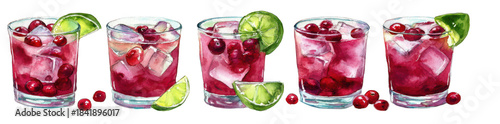 Christmas watercolor cranberry punch bowls