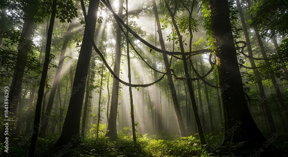 Naklejka premium Sunny Forest Path with Trees