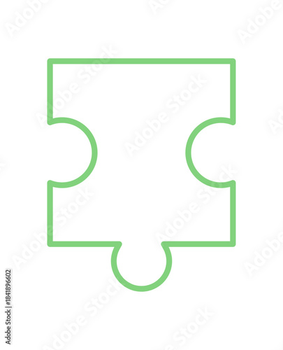 Flat green jigsaw puzzle piece silhouette in minimalist style. Puzzle element with outline design for boardgame and hobby concepts. Perfect for leisure, play, and educational purposes.