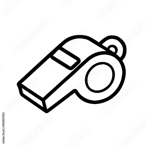 Whistle icon in black and white outline style, monochrome colors, sports signal and alert