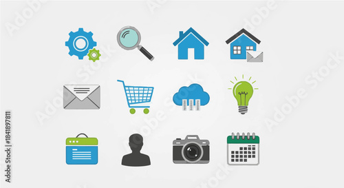 various icons on a white background