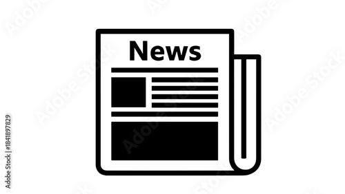 Newspaper icon in black and white minimalist style, monochrome colors, media and news