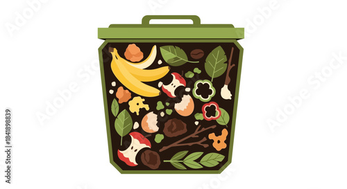 Compost bin filled with organic waste and food scraps.