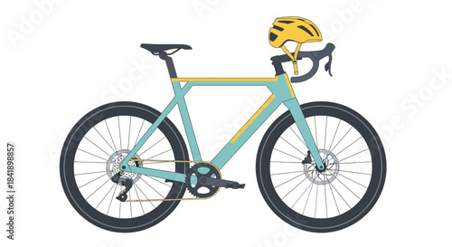 Stylish road bike with helmet ready for cycling adventure on open road.