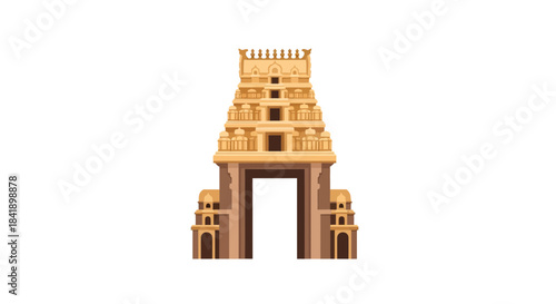 Ancient Indian Temple Gopuram Architecture Landmark.