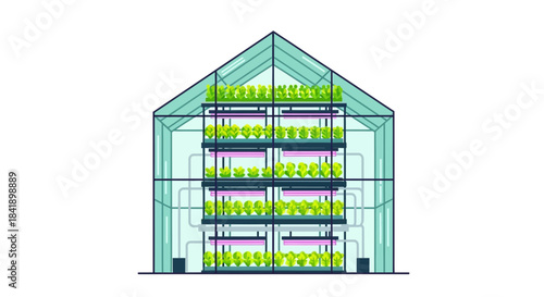 Vertical Farm Greenhouse Illustration for Sustainable Agriculture.
