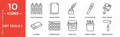 Art tools icon set. Art tools vector symbol in black filled and outlined style.