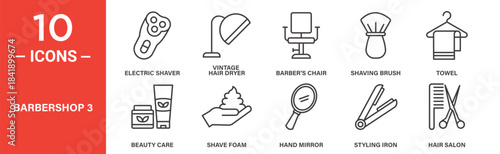Barbershop icon set. Barbershop vector symbol in black filled and outlined style.