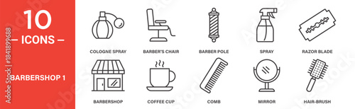 Barbershop icon set. Barbershop vector symbol in black filled and outlined style.