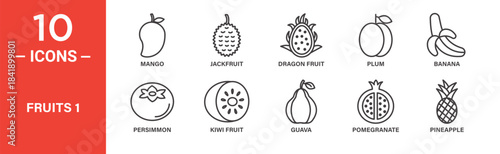 Fruits icon set. Fruits vector symbol in black filled and outlined style.