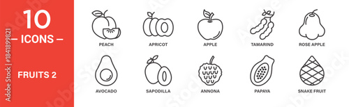 Fruits icon set. Fruits vector symbol in black filled and outlined style.