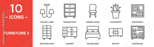 Furniture icon set. Furniture vector symbol in black filled and outlined style.