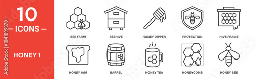 Honey icon set. Honey vector symbol in black filled and outlined style.