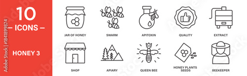Honey icon set. Honey vector symbol in black filled and outlined style.