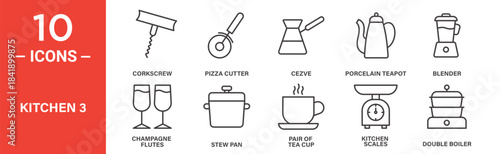 Kitchen icon set. Kitchen vector symbol in black filled and outlined style.