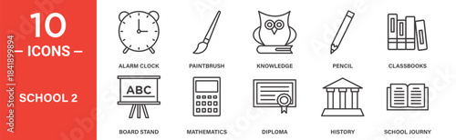 School icon set. School vector symbol in black filled and outlined style.