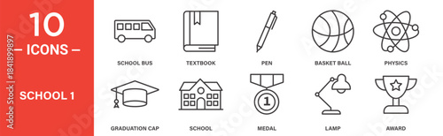 School icon set. School vector symbol in black filled and outlined style.