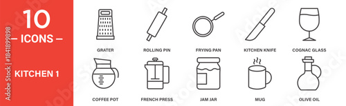 Kitchen icon set. Kitchen vector symbol in black filled and outlined style.