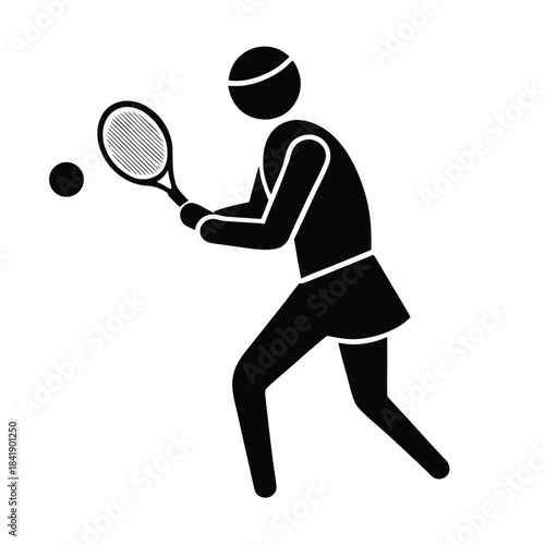 Tennis Player Racket Ball Vector Illustration on White Background