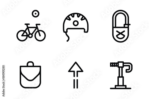 A collection of essential line icons representing various cycling gear and accessories