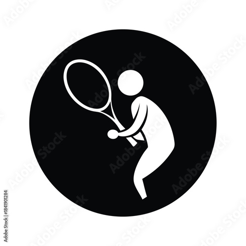 Tennis player with racket and ball icon solid minimalist vector illustration