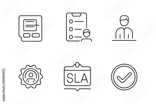 Line icons illustrating concepts like user administration, service level agreements, and task completion