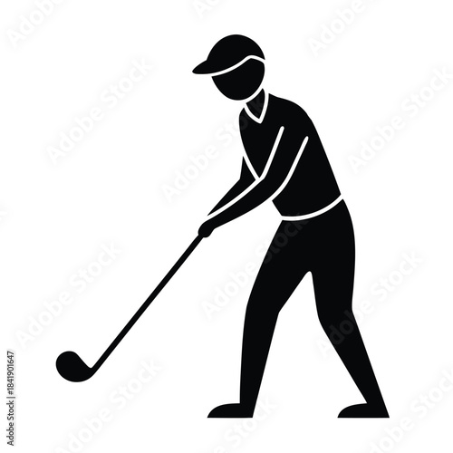 Golf player club and ball icon solid minimalist vector illustration
