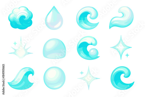 Mist gentle wave icons vivid icon smooth pearl shimmer turquoise white vector