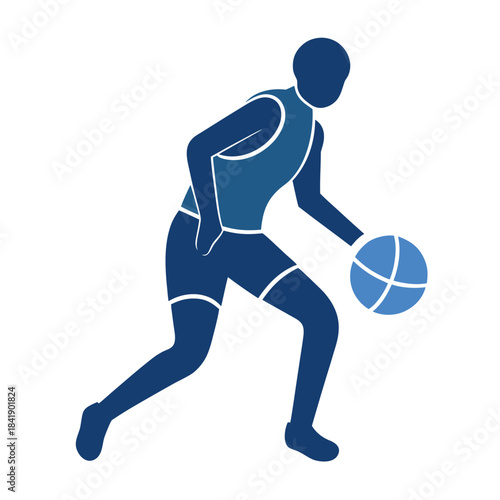 Basketball Player Dribbling Minimalist Solid Flat Vector Icon