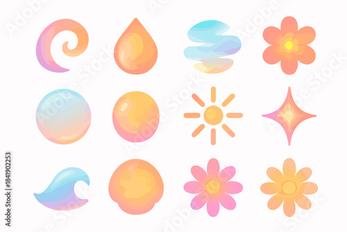 Icon translucent glow vector bloom curl summer wave coral silky shimmer vivid