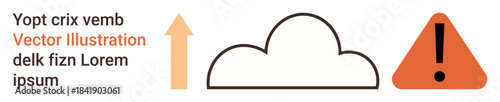 Cloud storage, data upload, network issues, warnings, online services, IT notifications. A cloud with an arrow pointing up and a caution triangle. Highlighting cloud storage and data upload warnings
