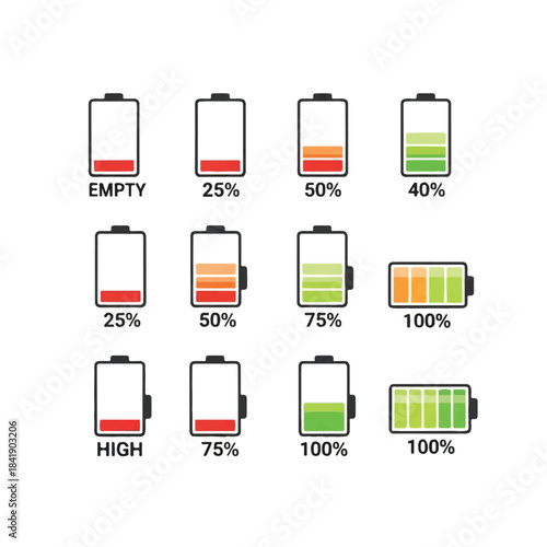 Battery Charge Level Indicators Set.