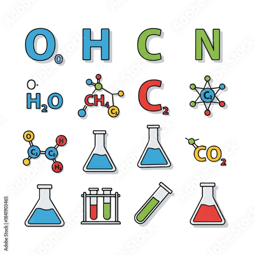 Collection of Chemistry Icons and Molecular Structures.