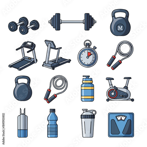 Collection of Fitness Equipment and Accessories for Workout.