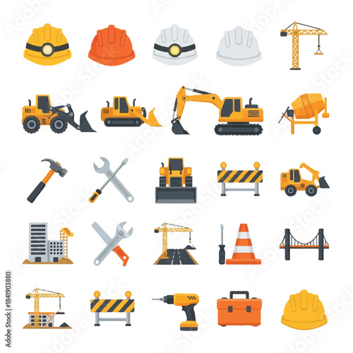 Construction equipment and safety gear collection.