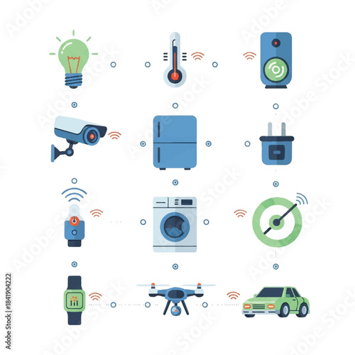 Smart Home Devices and Internet of Things Icons Set.