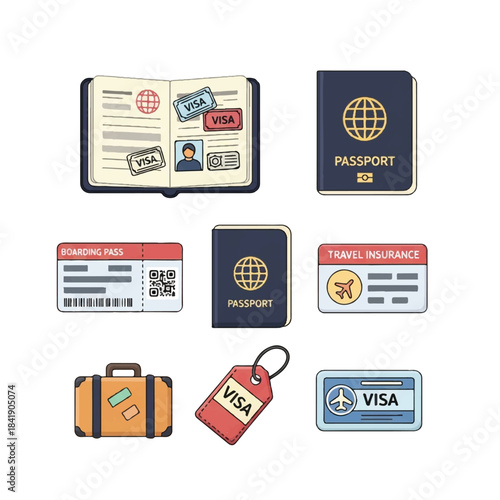 Collection of Travel Documents and Accessories for International Journeys.