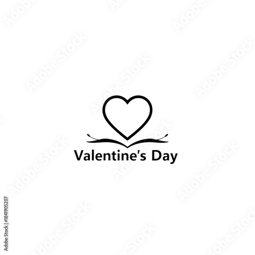 Wallpaper Mural A simple black and white illustration of an open book with a heart symbol on top, symbolizing love and reading, with the text "Valentine's Day" below. Torontodigital.ca